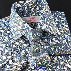 Camisa de vestir inteligente de negocios diseñada con estampado de cachemira para informal y formal - Imagen 1 de 7