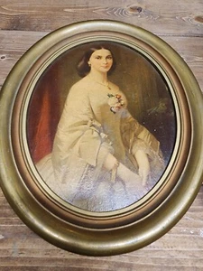 Southern Belle von Erich Correns 30er Jahre Öl Portrait Druck im Goldrahmen - Bild 1 von 6