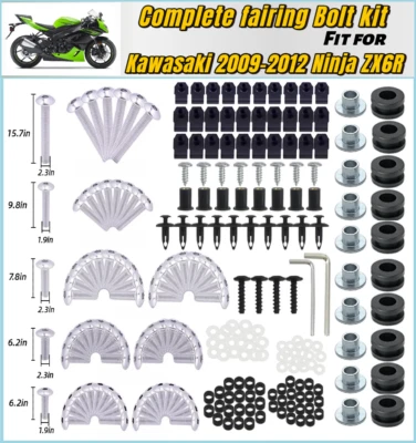 Kit completo de pernos de carenado de tornillos de acero inoxidable plateado para Kawasaki ZX6R 2009-2012 Foto 1 de 4