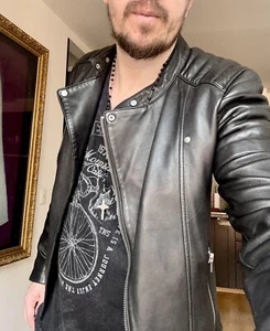 All Saints Sheep Leather Jacket Jasper Biker Black Quilted XS - Picture 1 of 24
