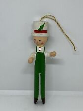 Vintage Clothes Pin Elf Handmade 1960's - 1980’s Christmas Ornament 5"