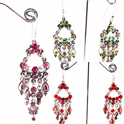 ICONO 2.75 in PENDIENTES GANCHO PLATA ARAÑA ACRÍLICO VERDE ROJO CRISTAL NUEVO Foto 1 de 4