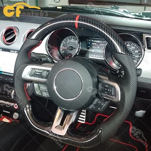 Fit For 2015-2017 Ford Mustang GT HYDRO DIP Carbon Fiber Steering Wheel Red Line - Picture 1 of 20