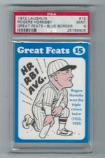 1972 LAUGHLIN #15 GREAT FEATS - BLUE BORDER  ROGERS HORNSBY  HOF -MINT PSA 9-