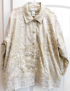 Drapers & Damons button front Jacket Beige White Floral Print Cotton Twill 20W - Picture 1 of 4