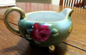 Vtg  NIPPON 3 FOOTED  Creamer Red & Yellow Roses Lots of Gold Gilding Hand Paint - Picture 1 of 7