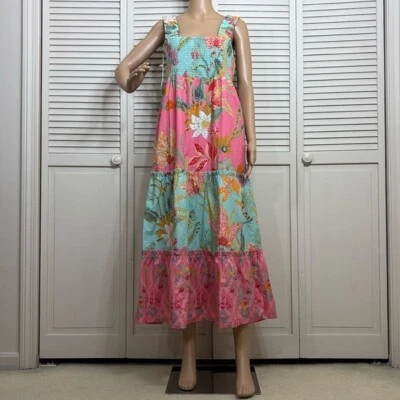 NWT Spartina 449 Avalon Smocked Dress Queenie Tropical Floral Mix Medium - image 1 of 4