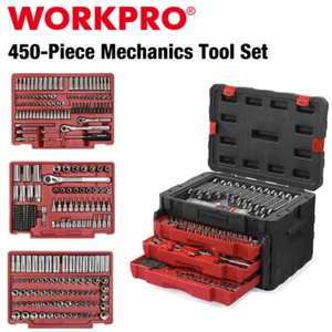 WORKPRO Drive Socket Set Mechanic Tool Set With Heavy Duty Tool Box 450-Piece - Picture 1 of 12