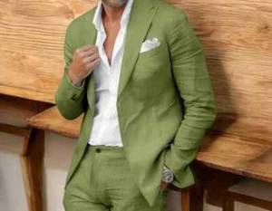 Luxus grüner 2-teiliger Anzug für Herren schmale Passform spitzes Revers Hochzeit & Abendessen Partykleidung - Bild 1 von 5