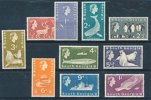 SOUTH GEORGIA 1963-69 DEFINITIVES SG1/10 BLOCKS OF 4 MNH - Picture 1 of 1