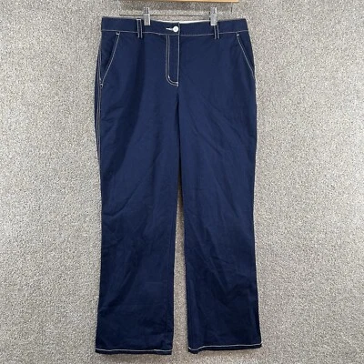Pantalones para mujer Isaac Mizrahi talla 10 azul tiro medio botón delantero ribete blanco Foto 1 de 4