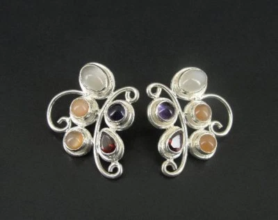 Pendientes Sajen Diseño Vid Esterlina Amatista Granate Piedra Lunar Plata 925 Perforados Foto 1 de 4