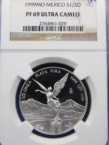 Mexico 1999 KEY DATE Libertad 1/2 ONZA Silver NGC PF69 ULTRA CAMEO - Picture 1 of 2