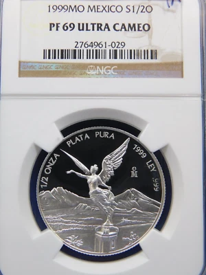 Mexico 1999 KEY DATE Libertad 1/2 ONZA Silver NGC PF69 ULTRA CAMEO - Image 1 of 2