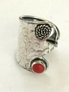 .925 STERLING SILVER PLATED METAL CORAL STRETCH RING 17341 - Picture 1 of 2