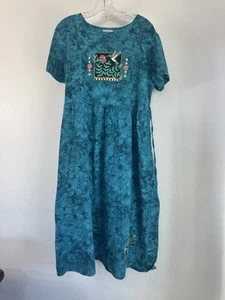 Cactus Bay By Lynee Blue Maxi Dress Large South Western Turtle Tie Back - Picture 1 of 10