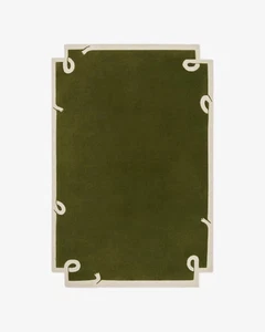 Green Hand Tufted Area Rug 5x8 White Border Abstract Modern Carpet Living Room - Picture 1 of 6