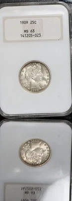 1909 Barber Silver Quarter ~ NGC MS63 ~ VINTAGE NCG GEN 4 Holder - Image 1 of 4