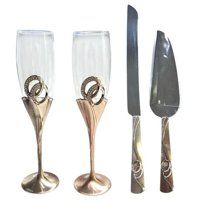 Juego de cuchillos para pasteles flauta tostada boda Things Remembered plateado usado Foto 1 de 4