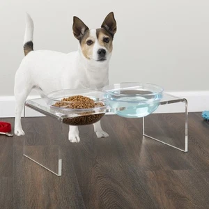 Elevated Dog and Cat Bowls Set 7.1-Inch Tall Acrylic Dog Bowl Stand with Bowls - Picture 1 of 7