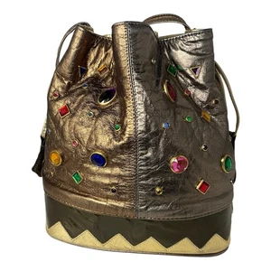 Bolso cubo vintage de cuero con joyas - Imagen 1 de 11