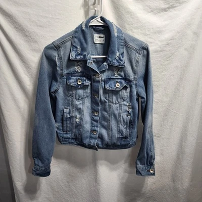 CI Sono Juniors Small Distressed Button Medium Wash Blue Denim Jacket - Image 1 of 4