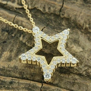 2.55 CT Moissanite Round Cut Star Pendant Necklace Solid 14K Yellow Gold Plated - Picture 1 of 3
