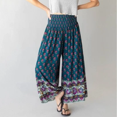 Pantalón Palazzo Natural Life Make A Move Pierna Ancha Rosas Borde Para Mujer Pequeño Foto 1 de 4