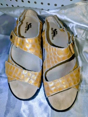 Spring Step Palazzo  yellow Patent Leather animal Print Sandals-36-US 5.5 - Image 1 of 4