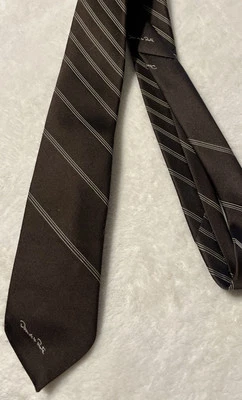 Corbata de hombre Oscar de la Renta vintage años 80 marrón blanco rayas preppy 56” x 3” Foto 1 de 3