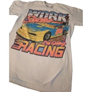 Camisa de coche de carreras vintage con estampado de neón blanca Gildan Race Wear camiseta años 90 talla S  - Imagen 1 de 4