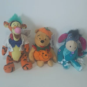 Disney HALLOWEEN Mad Scientist TIGGER Pumpkin POOH Dinosaur EEYORE Bean Bags - Picture 1 of 4