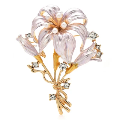 Broche broche ramo flor lirio estrás esmalte dorado perla regalo joyería Foto 1 de 4
