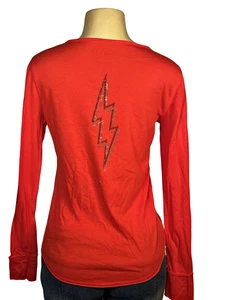 Zadig & Voltaire Shirt Womens Small Red Tunisien ML Flashlight Strass Henley - Picture 1 of 13