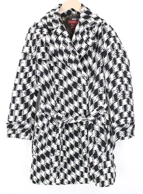 DESIGUAL Women's Coat 38 White Black Print Single Lined Belted - Image 1 of 4