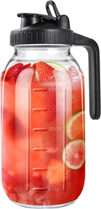 64Oz Glass Pitcher with Lid and Spout - 2 Quart Mason Jar, Wide Mouth Breast Mil - Picture 1 of 12
