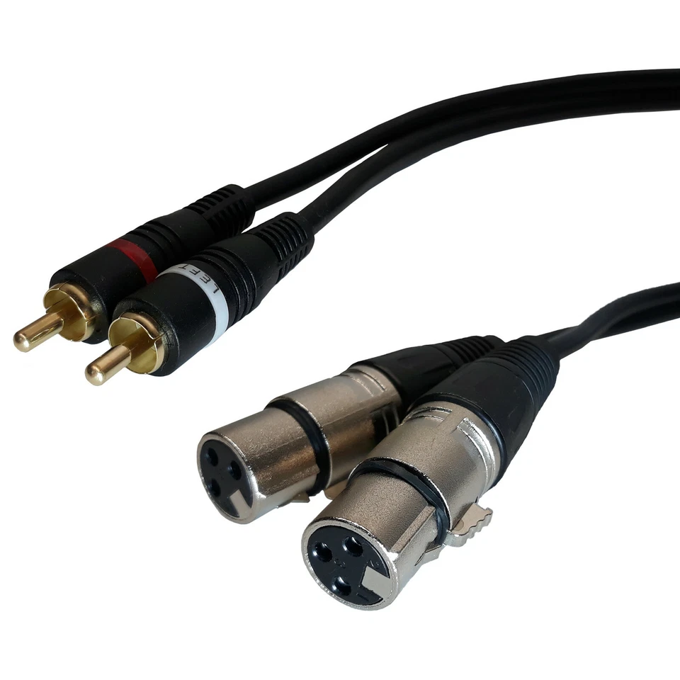 3ft - Dual XLR Female to 2-RCA Male Stereo Plug Shielded Audio Patch Cable Cord - Image 1 of 1