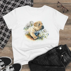 Shar Pei Cachorro Raza Perro Acuarela Arte Floral #1 Damas Camiseta S-3X - Imagen 1 de 3