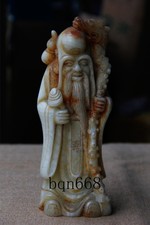 Old carved old white jade dragon cane gourd longevity God statue