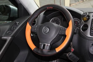 Orange Black Style Soft Comfy Grip Stitch On Steering Wheel Skin Wrap Cover - Picture 1 of 6