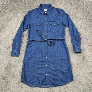 GAP Dress Womens Small S Blue Denim Long Sleeve Knee Length Western Pearl Snap - Picture 1 of 12