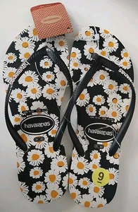 Havaianas Womens Shoes NWT Size 9 Daisy White, Black Floral - Picture 1 of 3
