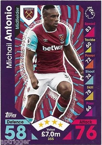 2016 / 2017 EPL Match Attax Base Card (355) Michail ANTONIO West Ham United - Picture 1 of 1