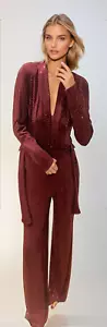 JOHN ZACK BURGUNDY SEQUIN PLUNGE V NECK JUMP SUITE - Picture 1 of 3