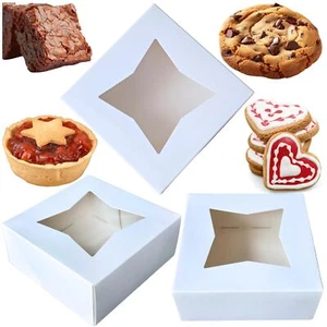 50PCS 6x6 Cookie Boxes Pastry Box with Window Easy Assemble Gift Giving - Picture 1 of 7