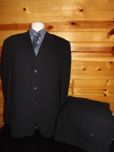 ALFRED DUNHILL MADE IN SPAIN Size 42L 32x32 DARK NAVY BLUE WOOL SUIT - Picture 1 of 10