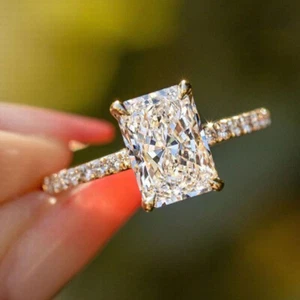 3.20Ct Radiant Cut Lab Grown Diamond Hidden Halo Engagement Ring 14k Yellow Gold - Picture 1 of 12