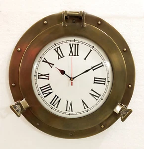 Antico orologio oblò nave ottone marino 11" orologio da parete nautico arredamento casa - Foto 1 di 6