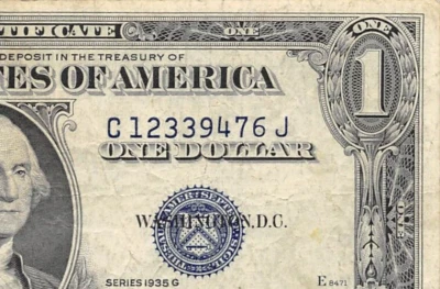USA  $1  Silver Certificate  Series of 1935 G  Block C-J  Circulated Banknote ZA - Image 1 of 3