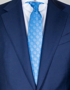 Kiton Tie in Light Blue with Light Blue-White-Red Flowers - Picture 1 of 1